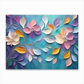 Multicolor 3d Flower With Leaves Painting Canvas Print