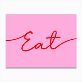 Eat Kitchen Dining Room Red on Pink Canvas Print