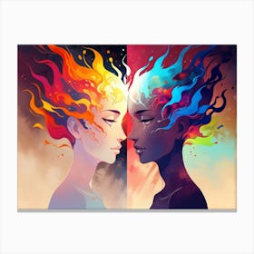 Two Women With Fire On Their Heads Canvas Print