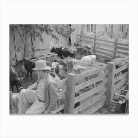 Cattle Pens And Farmers At Auction Yard, San Augustine, Texas By Russell Lee Canvas Print