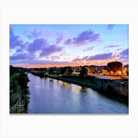 Twilight On The River Aude, Carcassonne. Canvas Print