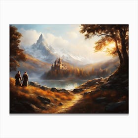 Two People In Front Of A Castle Canvas Print