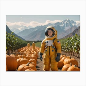 Smiling Astronaut Child In A Pumpkin Patch 4 Canvas Print