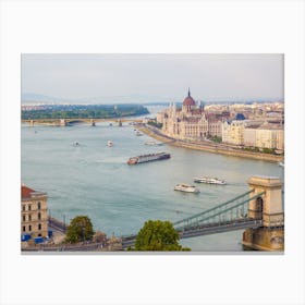 Parliament And Margaret Island in Budapest, Hungary 1 Canvas Print