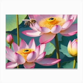 Bee On Lotus 1 Canvas Print