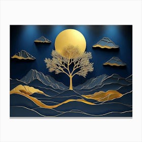 3d Modern Art With Dark Blue Landscape Canvas Print