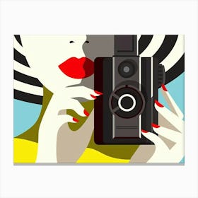 Portrait Of A Woman Holding A Camera Canvas Print