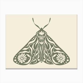 Folk Art Moth 03 - Sage Green Canvas Print