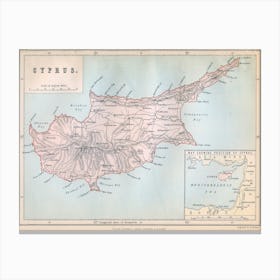Cyprus — retro map, vintage map print Canvas Print