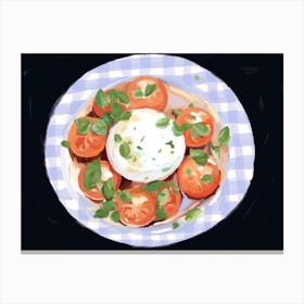 A Plate Of Caprese Salad, Top View Food Illustration, Landscape 3 Canvas Print