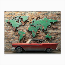 Eye Catching 3d Art Displaying a Green World Map Design, Breaking Out of a Brick Wall Canvas Print