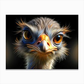 A Close Up Of An Ostrich With Big Eyes And A Black Background Canvas Print