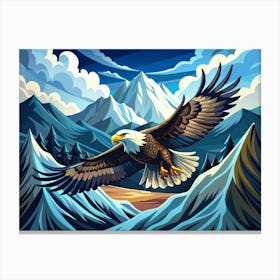 Bald Eagle Soaring Over Snowy Mountains Canvas Print