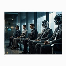 A Diverse Group Of Professionals With Varied Expressions Of Anticipation And Frustration Idled In A (6) Canvas Print