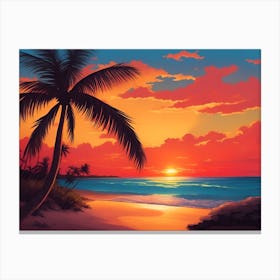 A Tranquil Beach At Sunset Horizontal Illustration 47 Canvas Print
