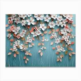 Seamless Pattern Willow Branches Hanging On Above With Flowers And Leave 3d Abstraction 1 Canvas Print