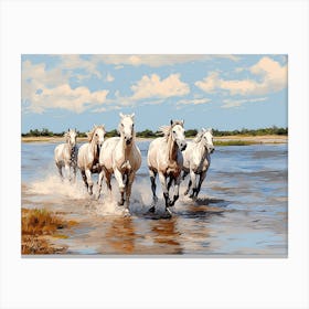 Horses Painting In Camargue, France, Landscape 4 Canvas Print