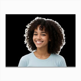 A Portrait Of A Smiling Young Woman With Curly Brown Hair, Isolated On A Black Background 2 Canvas Print