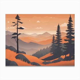 Misty mountains horizontal background in orange tone 8 Canvas Print