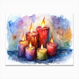 Watercolor Painting Of Five Burning Candles Canvas Print