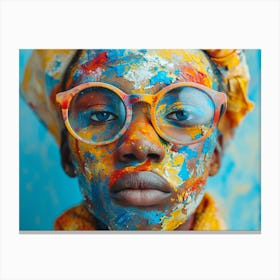 Psychedelic Portrait: Vibrant Expressions in Liquid Emulsion Woman With Colorful Paint On Her Face Canvas Print