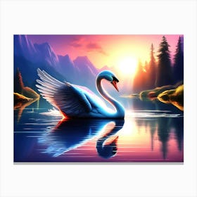 Swan Swimming Lake - Wild Bird Painting Artwork94 Canvas Print