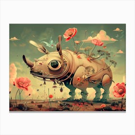 Mecanic rhinoceros animal robot vintage 3d illustration Canvas Print