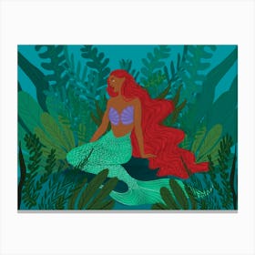 Melanin Mermaid Red Canvas Print