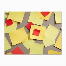 Yellow And Red Sticky Notes On Grey Background Canvas Print