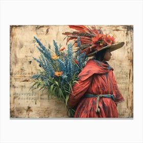 The Rebuff: Ornate Illusion in Contemporary Collage. Girl With Flowers Canvas Print