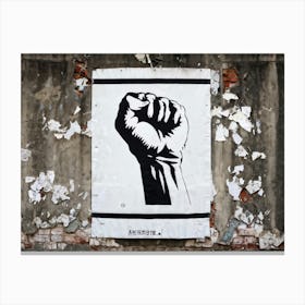 A Clenched Fist Emblematic Of Both Power And Protest Striking Through A Backdrop Of Chaos And Turm (2) Canvas Print