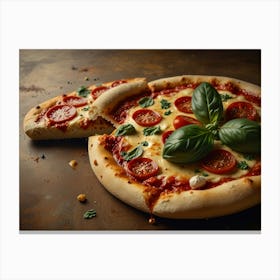 Pizza On A Wooden Table art Canvas Print