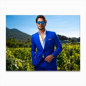 A Fashionable Businessman In A Playful Summer Setting His Sunglasses Reflecting The Mountain Filled (4) Canvas Print