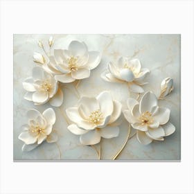 Art 3d White Flowers on Abstract Gray Background Canvas Print