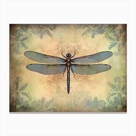  Dragonfly Coastal Vintage Flower  Canvas Print