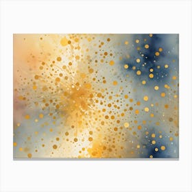 Abstract Background With A Burst Of Gold Confetti On A Watercolor Texture In Blue, Orange, And White Hues Canvas Print