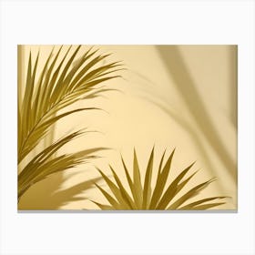 A Close Up Shot Of Two Yellow Palm Leaves Against A Pale Yellow Background Canvas Print