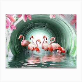 Pink Flamingos In A Tunnel Painting Canvas Print