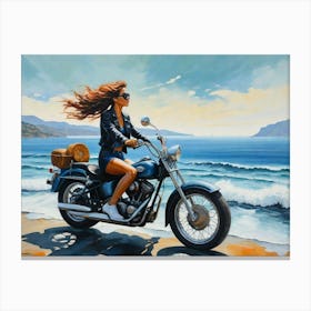 Woman On A Motorcycle 19 Canvas Print