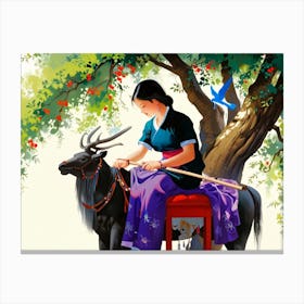 Chinese Woman Riding A Horse Canvas Print