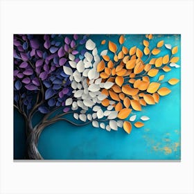 Colorful Tree with Leaves on Hanging Branches of Blue, White and Golden 10 Canvas Print