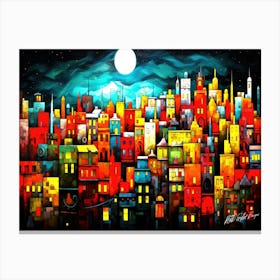 Mosaic Cityscape - Cityscape At Night Canvas Print