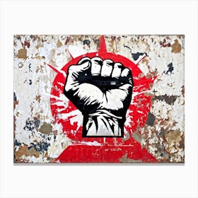 A Clenched Fist Emblematic Of Both Power And Protest Striking Through A Backdrop Of Chaos And Turm (3) Canvas Print