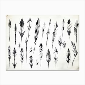 Black And White Abstract Watercolor Illustration Of A Diverse Collection Of Hand Drawn Arrows And Po (6) Canvas Print