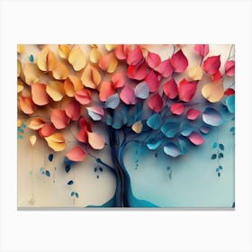 Colorful Tree with Leaves on Hanging Branches Illustration Background 2 Canvas Print