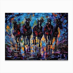 Contemporary Palette Knife Art: Wild Horses in Motion Canvas Print