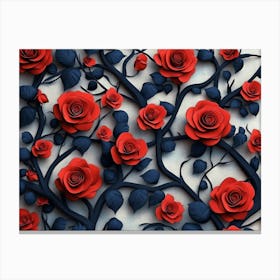 2d Texture of Branches with Red Roses and Leaves Canvas Print