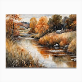 Autumn Pond Landscape Painting (57) Canvas Print