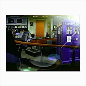 Doctor on the Bridge - Tardis materialises on ncc 1701 bridge RednipArt2000 Canvas Print