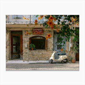 Yellow Vespa at the Barber shop Canvas Print